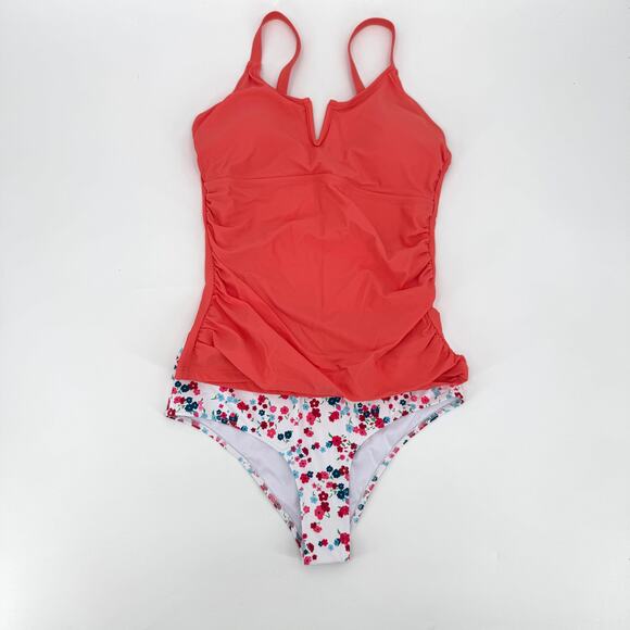 Beachsissi Women's Drawstring Side Two Piece Swimsuit Floral Print Tankini Set M - Picture 2 of 8